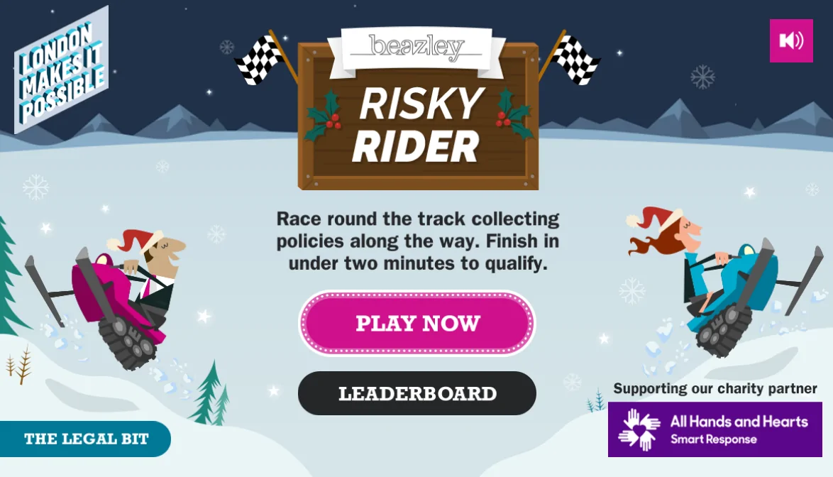 Beazley Risky Rider B2B Branded Game Menu Screen