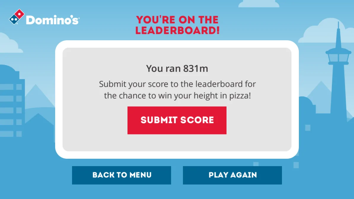 Domino's Delivery Dash Branded Game Submit Score