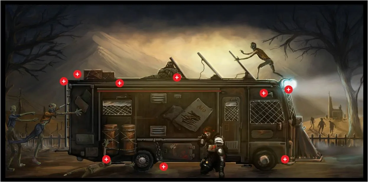 Halloween-themed web page with zombie-proof motorhome
