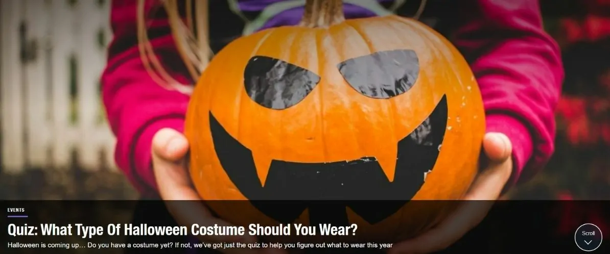 Halloween costume quiz interactive content example