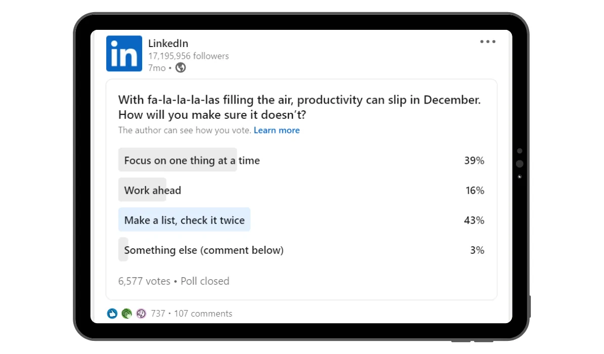 Screenshot of Christmas-Themed Poll on LinkedIn