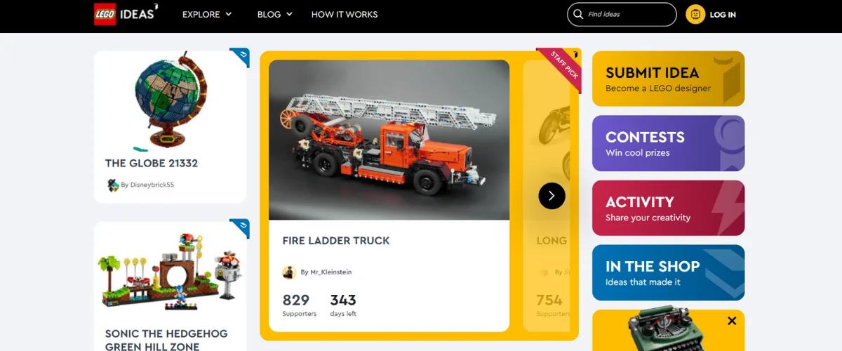 Screenshot of Lego Ideas Website Brand Community