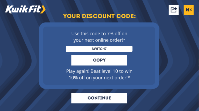 Kwik Fit Discount Code Screen