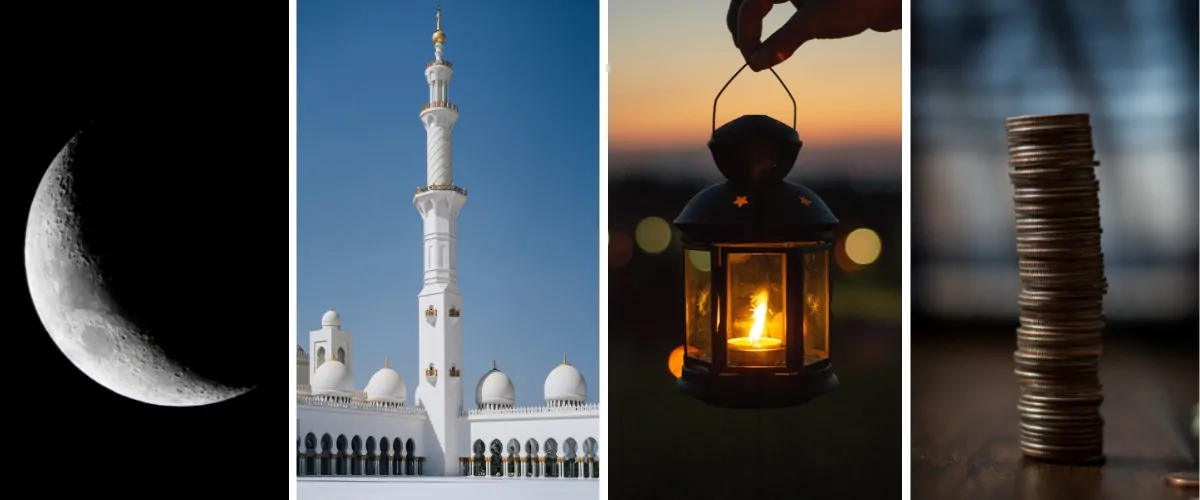 Ramadan Marketing Symbols – Crescent Moon, Minaret, Lantern, Coins