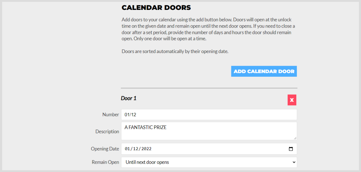 Digital Advent Calendar Door Editor