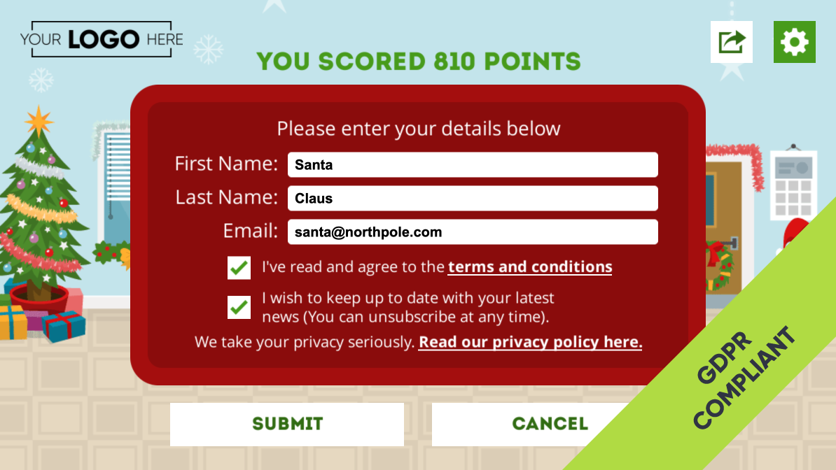 Christmas Party Conga Submit Score Screen