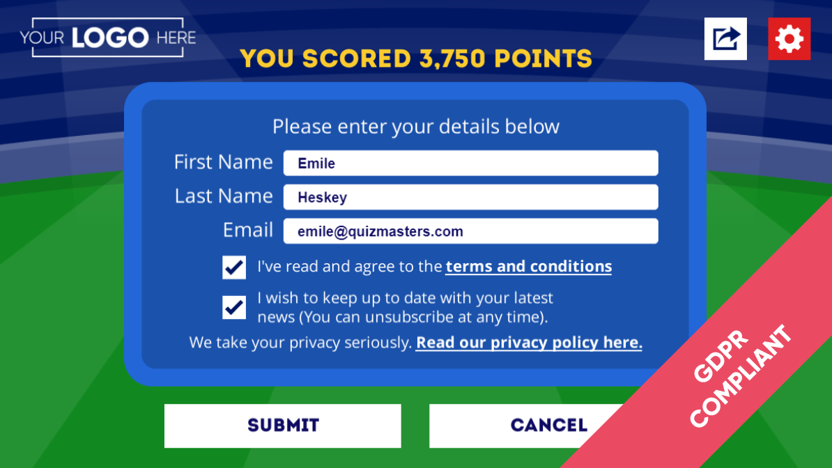 Football Quizmasters Submit Score Screen