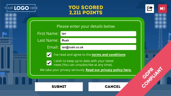 Football Rooftop Runner Submit Score Screen