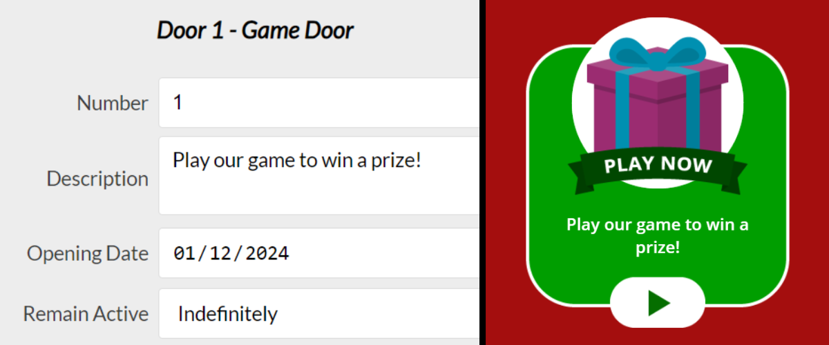 Online Advent Calendar – Game Door and Editor Screenshot