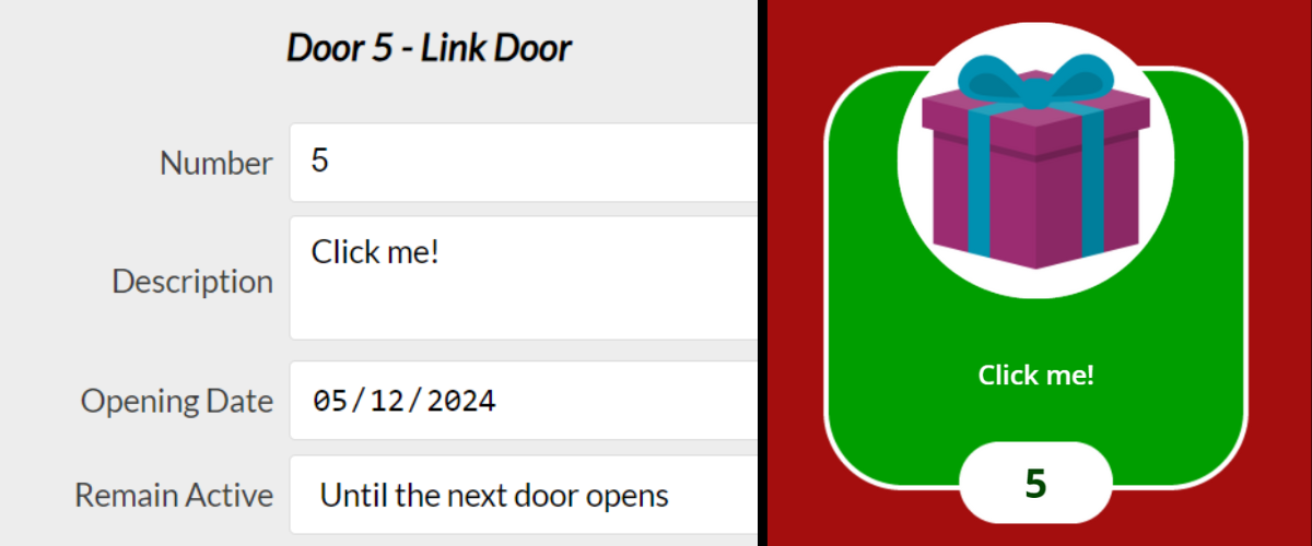 Online Advent Calendar – Link Door and Editor Screenshot 