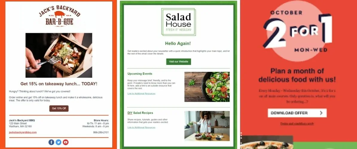 Examples of Email Newsletters for Restaurant Promotion
