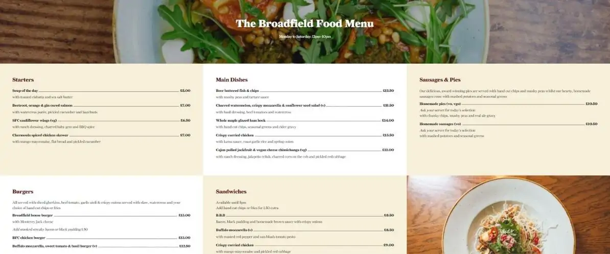 Example of Online Menu for Restaurant Marketing