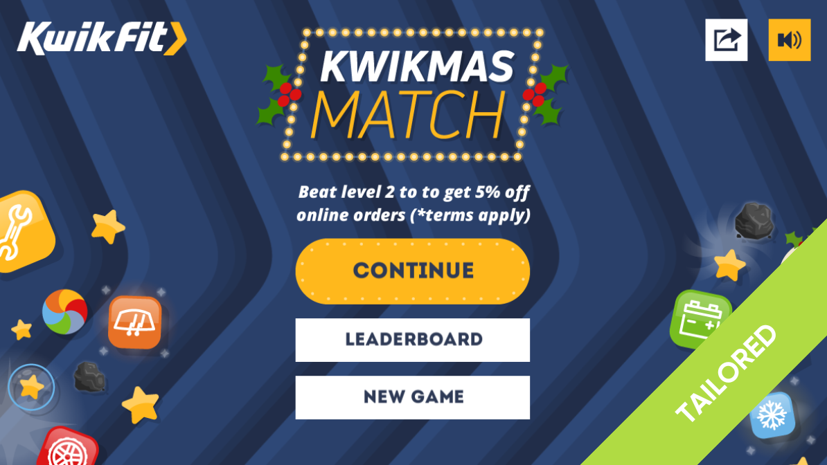 Kwik Fit Tailored Match-3 Game Menu