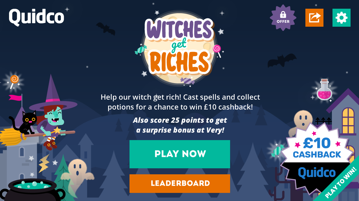 Quidco Witches Get Riches Halloween Game Menu