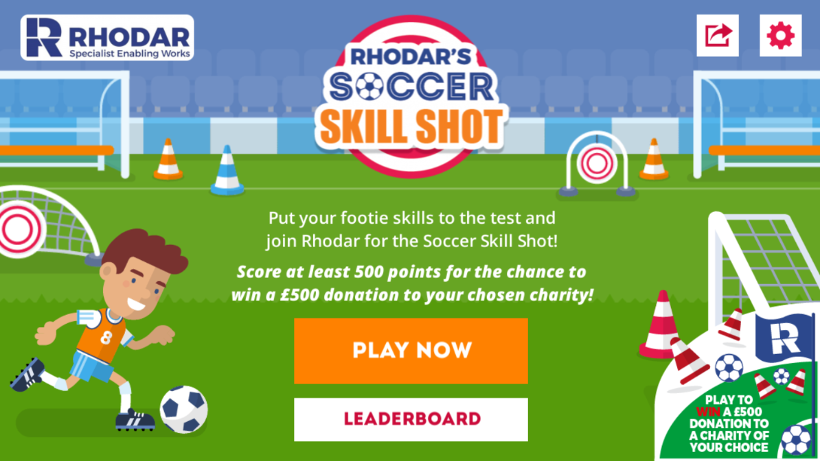 Rhodar Soccer Skill Shot Branded Football Game Menu Screen