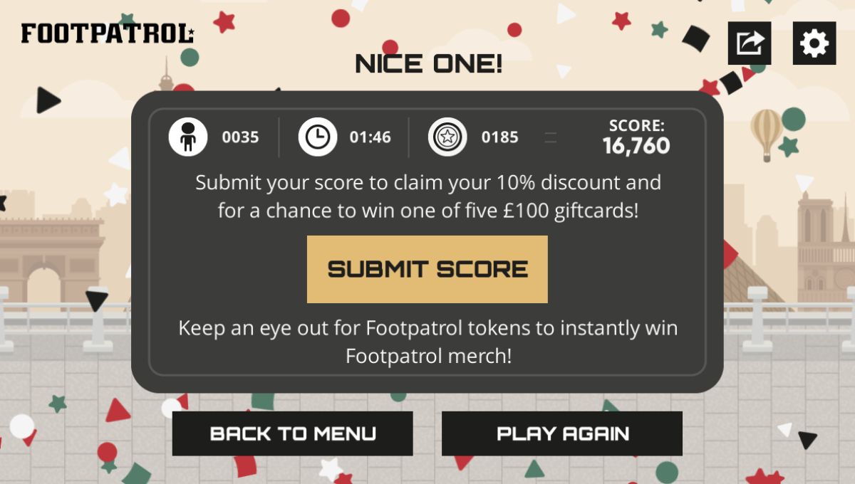 Footpatrol Sneaker Chain Conga Game Score Submission