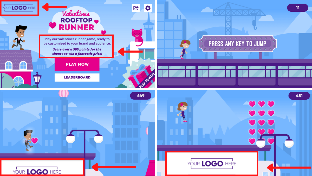 Valentine's Day Rooftop Runner Game Logo Placement Gallery