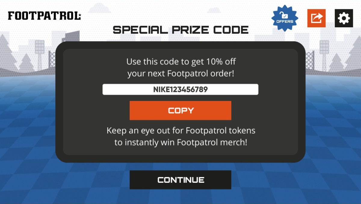 Footpatrol Campus Dash Game Enter Prize Code Screen