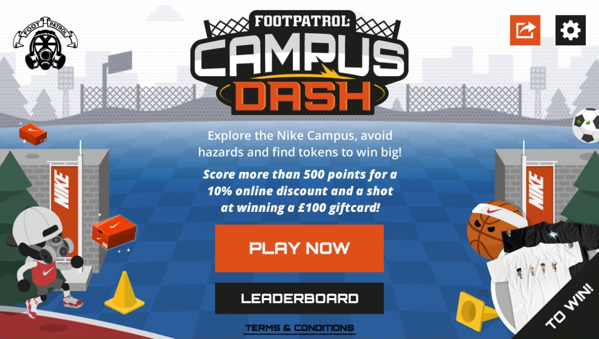 Footpatrol Campus Dash Branded Game for Retail Menu Screen