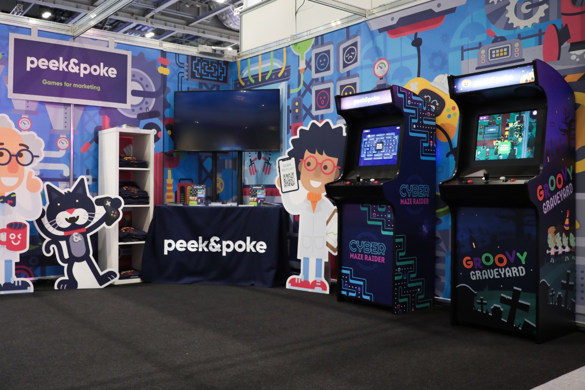 Branded Arcade Machines on Peek & Poke Expo Stand
