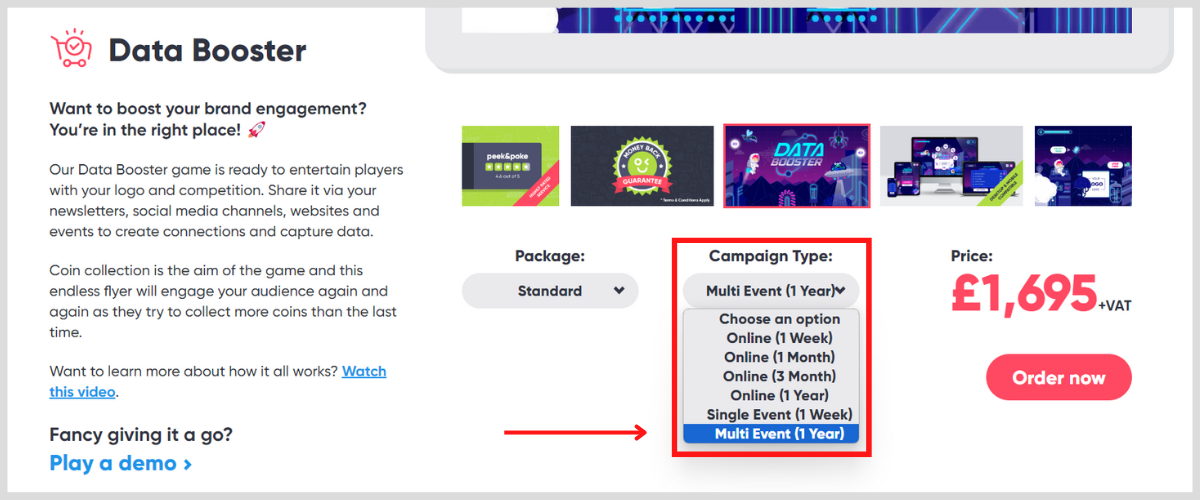 Selecting Multi Event Campaign Type on Product Page