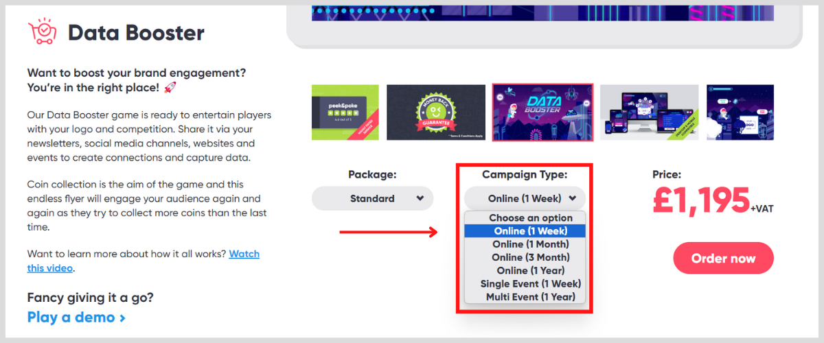 Selecting Online Campaign Type on Product Page