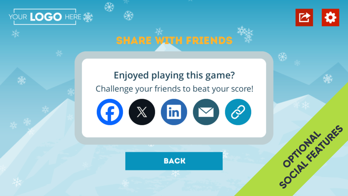 Online Skiing Game – Social Sharing Screen