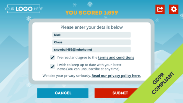 Santa Goes Skiing Game – Score Submission Screen
