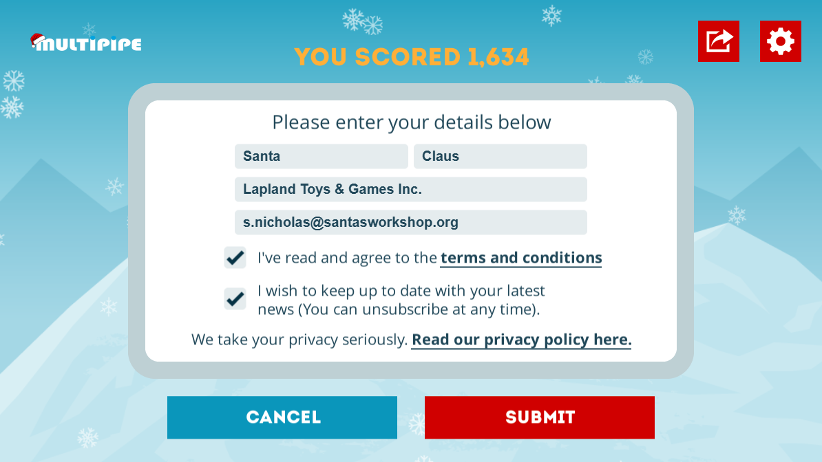 Multipipe Santa Goes Skiing Game Enter Name