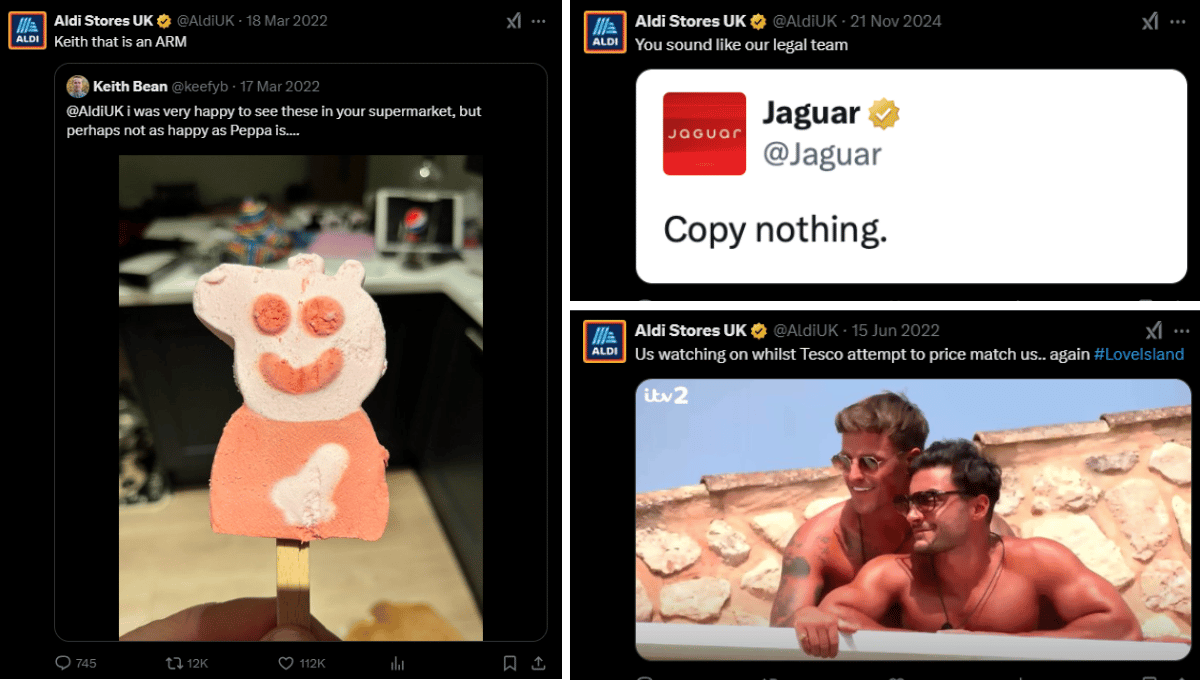 Screenshots of Humorous Aldi Social Media Posts
