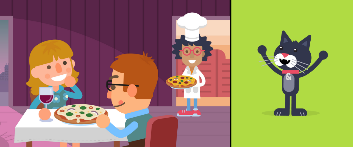 Characters Eating Pizza as HTML5 Analogy