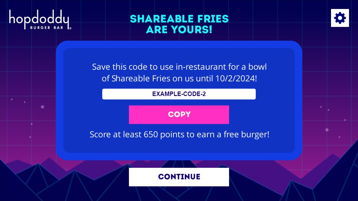 Hopdoddy Restaurant Branded Game Fries Code