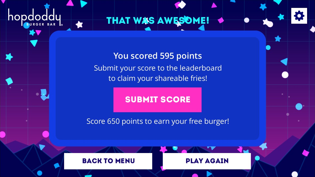 Hopdoddy Restaurant Branded Game Prize Message