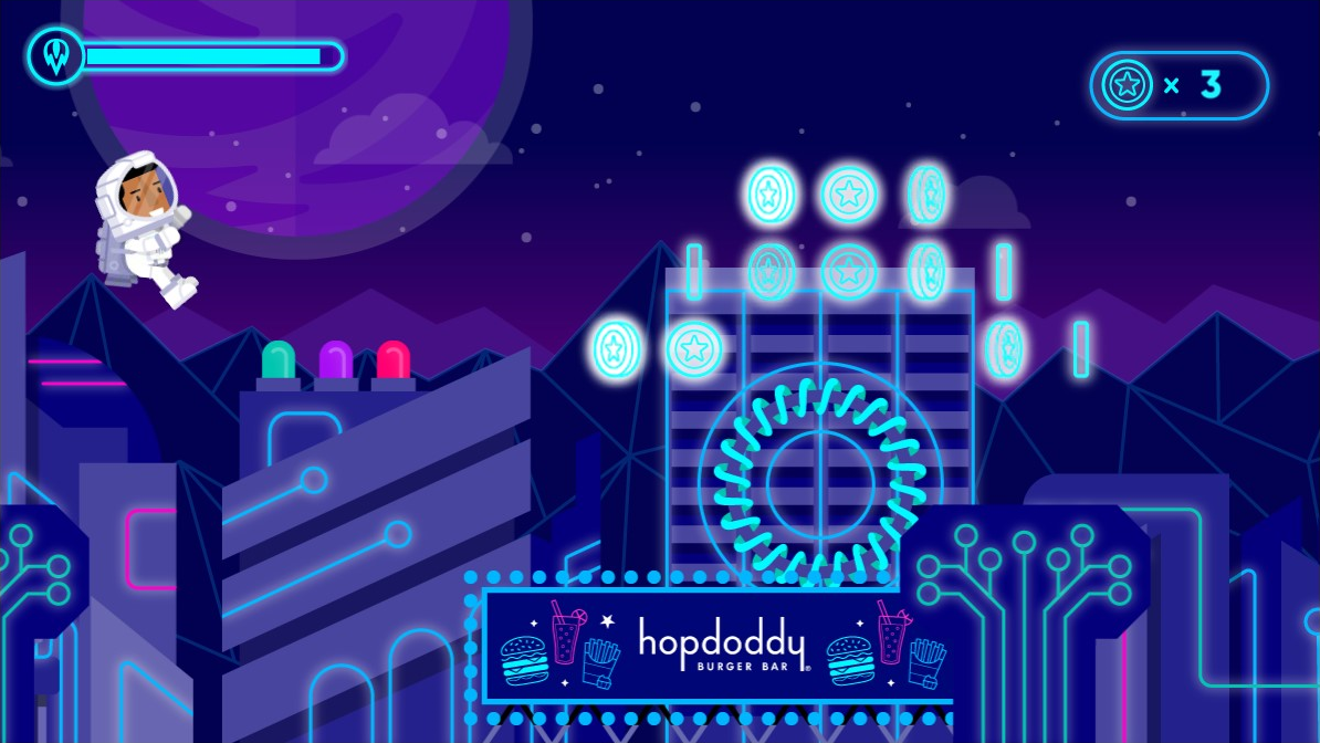 Hopdoddy Restaurant Branded Game Character Flying