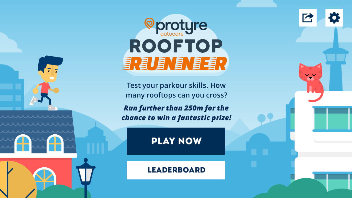 Protyre Rooftop Runner Game Menu