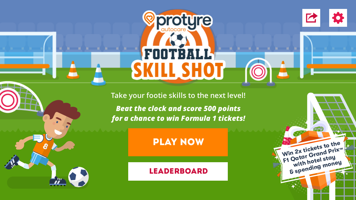 Protyre Soccer Skill Shot Game Menu