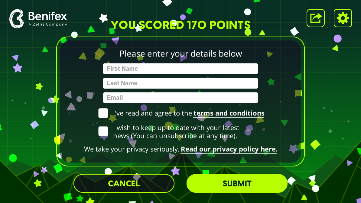 Benifex Branded Flyer Game Score Submission