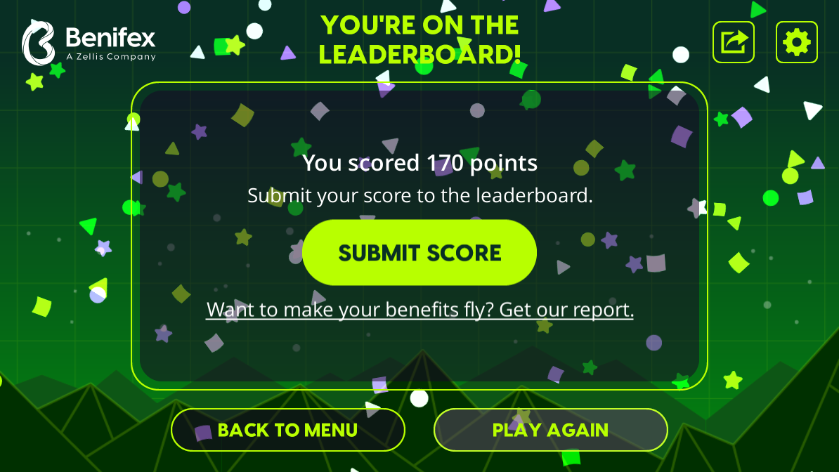 Benifex Branded Flyer Game Score Submission