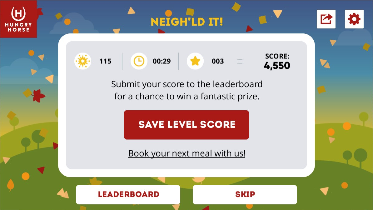 Hungry Horse Branded Game Save Score Screen