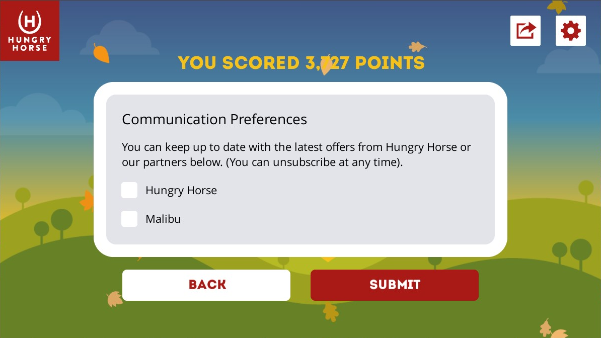 Hungry Horse Branded Game Opt-In Screen