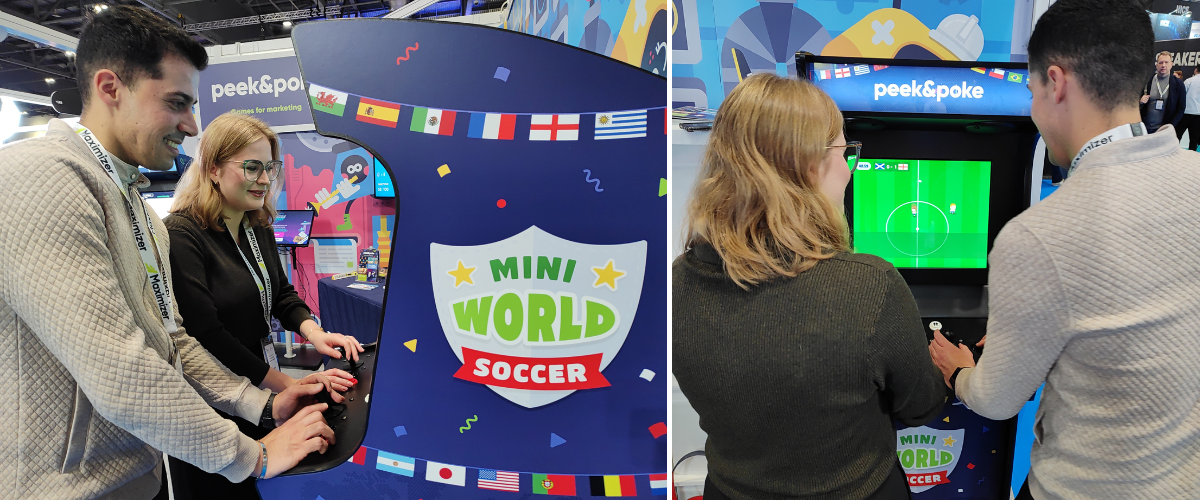 Gamification for Events – Stand Visitors Playing on Arcade Machine